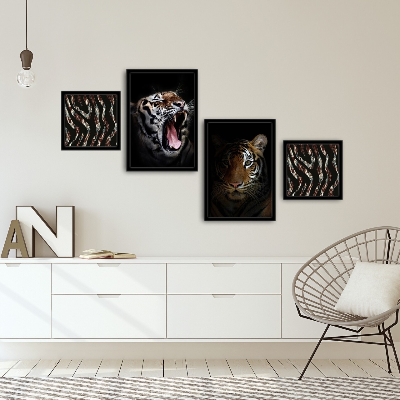 Set 4 tablouri decorative, Alpha Wall, Tiger, 30x30/35x50 cm - imagine 3
